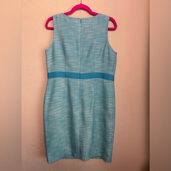 NWT Talbots Blue and White Tweed Structured Ribbon Bow Waist Shift Dress 14P - Picture 3 of 11